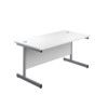 Single Upright Rectangular Desk, White/Silver, 1600 x 800mm thumbnail-0