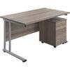 Rectangular Desk with 3 Drawer Pedestal 1200mm x 800mm Grey Oak/Silver thumbnail-0
