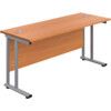 Twin Upright Cantilever Rectangular Desk, Beech/Silver, 1200 x 800mm thumbnail-0