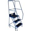 6- Wide Tread,  Step Ladder, 1.5m, Steel, Non-Slip, Side Handrails, Spring-Loaded Castor Wheels, Blue thumbnail-0