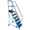10- Wide Tread,  Mobile Step Ladder, 2.5m, Steel, Fully Welded, Non-Slip, Side Handrails, Blue thumbnail-0
