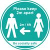 Social Distancing Washroom Sticker, Turquoise, 190mm Dia. Pack of 25 thumbnail-0