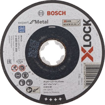 Cutting Disc, X-Lock Expert, 30-Medium/Coarse, 125 x 2.5 x 22.23 mm, Type 42, Aluminium Oxide