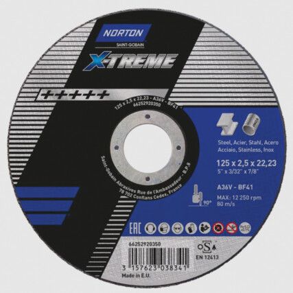 Cutting Disc, X-Treme, 36-Medium, 125 x 2.5 x 22.23 mm, Type 41, Aluminium Oxide