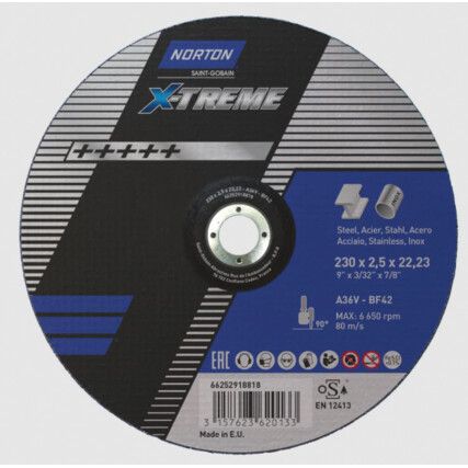 Cutting Disc, X-Treme, 36-Medium, 230 x 2.5 x 22.2 mm, Type 42, Aluminium Oxide