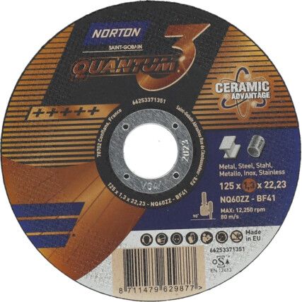 Cutting Disc, Quantum, 60-Fine, 125 x 1.3 x 22.23 mm, Type 41, Ceramic