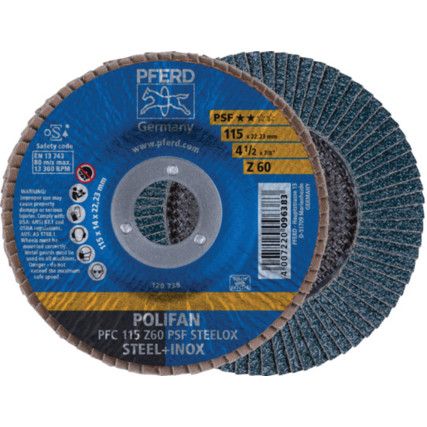 Polifan Power, Flap Disc, PFC115, 115 x 22.23mm, Conical (Type 29), P60, Zirconia