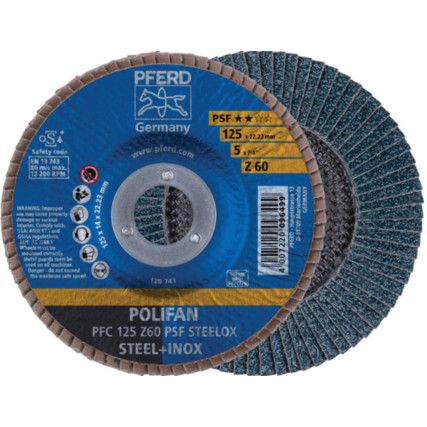 Polifan Power, Flap Disc, PFC125, 125 x 22.23mm, Conical (Type 29), P60, Zirconia