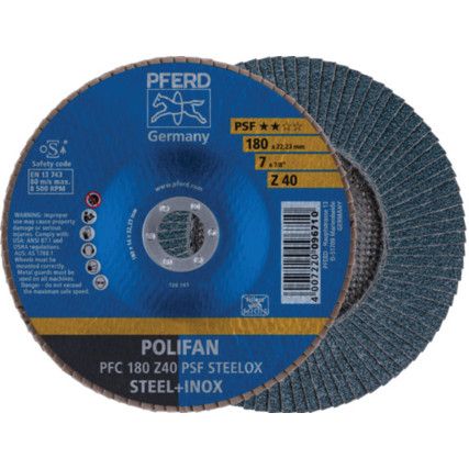 Polifan Power, Flap Disc, PFC180, 125 x 22.23mm, Conical (Type 29), P40, Zirconia