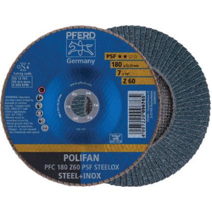 Polifan Power, Flap Disc, PFC180, 125 x 22.23mm, Conical (Type 29), P60, Zirconia