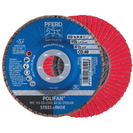 Polifan Power, Flap Disc, PFC115, 115 x 22.23mm, Conical (Type 29), P40, Aluminium Oxide