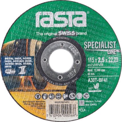 3205RA, Cutting Disc, Specialist Line, 24-Coarse, 115 x 2.5 x 22.23 mm, Type 41, Aluminium Oxide