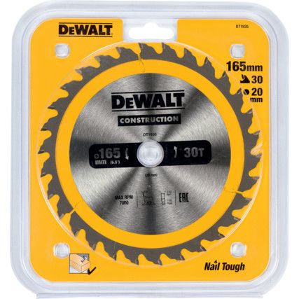 DT1935-QZ Construction Circular Saw Blade for use with Stationary Machines 165 x 20mm x 30T (AC)