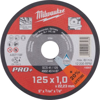 Cutting Disc, 46-Fine/Medium, 125 x 1 x 22.23 mm, Type 41, Aluminium Oxide