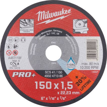 Cutting Disc, 46-Fine/Medium, 150 x 1.5 x 22.23 mm, Type 41, Aluminium Oxide