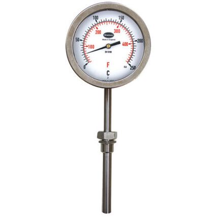 300/624/0 100mm DIAL BOTTOM ENTRY STAINLESS THERMOMETER TO IP67