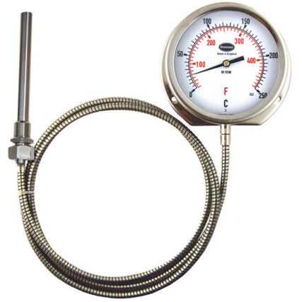 302/624/0 100mm DIAL BOTTOM ENTRY STAINLESS THERMOMETER TO IP 67