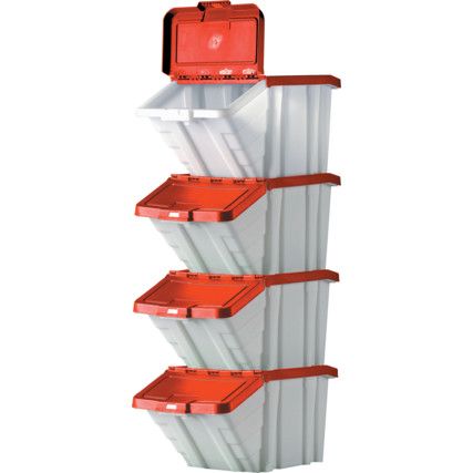 Storage Bins with Lids, Grey/Red, 400x635x345mm, 4 Pack