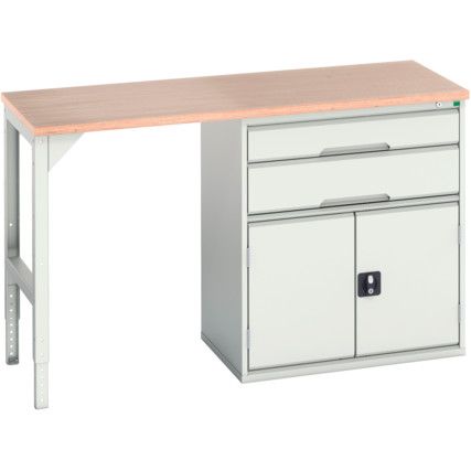 Verso Pedestal Bench 1500 x 600 x 930mm 2 Drawers and 1 Cupboard - Light Grey