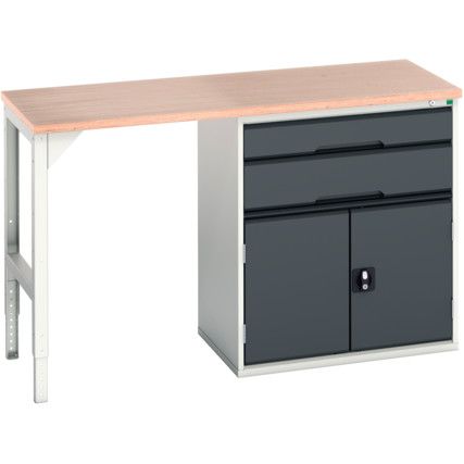 Verso Pedestal Bench 1500 x 600 x 930mm 2 Drawers and 1 Cupboard - Light/Anthracite Grey