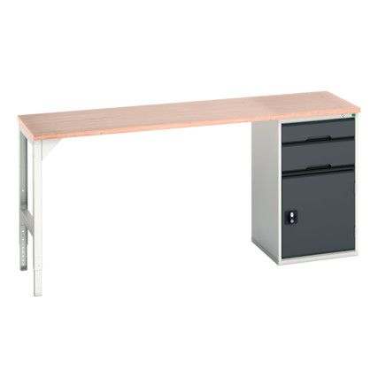 Verso Pedestal Bench 2000 x 600 x 930mm 2 Drawers and 1 Cupboard - Light/Anthracite Grey