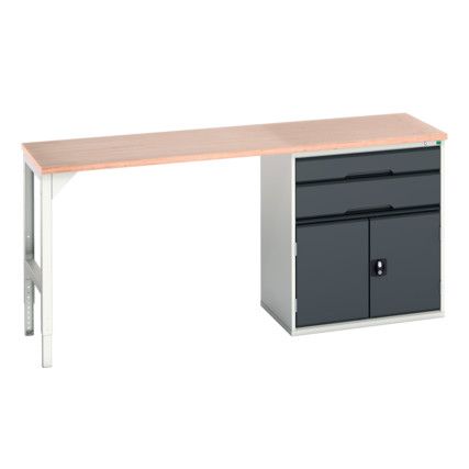 Verso Pedestal Bench 2000 x 600 x 930mm 2 Drawers and 1 Cupboard - Light/Anthracite Grey