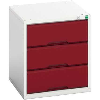 Verso Drawer Cabinet, 3 Drawers, Light Grey/Red, 600 x 525 x 550mm