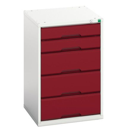 Verso Drawer Cabinet, 5 Drawers, Light Grey/Red, 800 x 525 x 550mm