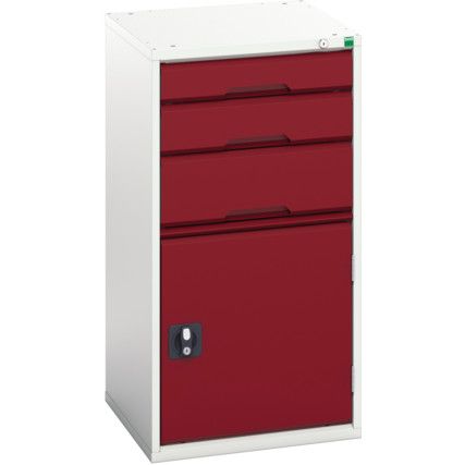 Verso Combination Cupboard 525x550x1000mm 3x Drawers - Light Grey/Red