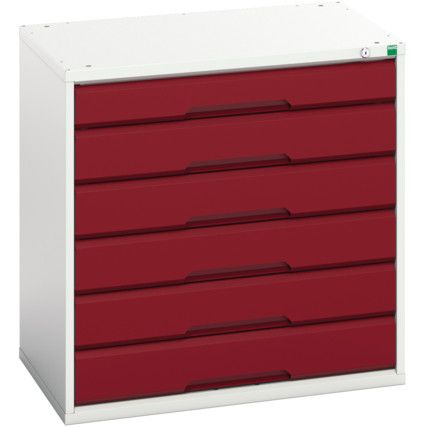 Verso Drawer Cabinet, 6 Drawers, Light Grey/Red, 800 x 800 x 550mm