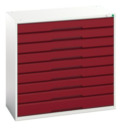 Verso Drawer Cabinet, 9 Drawers, Light Grey/Red, 1000 x 1050 x 550mm