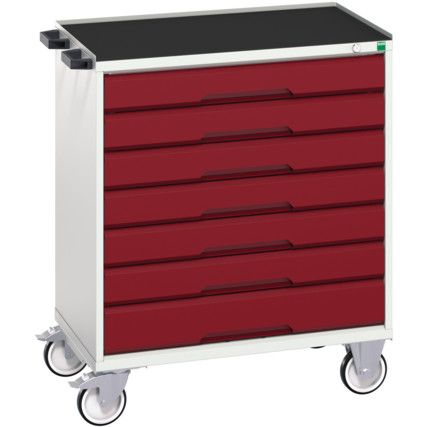 Verso Mobile Storage Cabinet, 7 Drawers, Light Grey/Red, 965 x 800 x 550mm