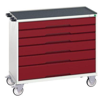 Verso Mobile Storage Cabinet, 6 Drawers, Light Grey/Red, 965 x 1050 x 550mm