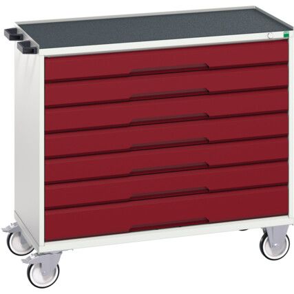 Verso Mobile Storage Cabinet, 7 Drawers, Light Grey/Red, 965 x 1050 x 550mm