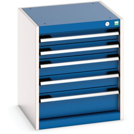 Cubio Drawer Cabinet, 5 Drawers, Blue/Light Grey, 600 x 525 x 525mm