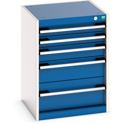 Cubio Drawer Cabinet, 5 Drawers, Blue/Light Grey, 700 x 525 x 525mm