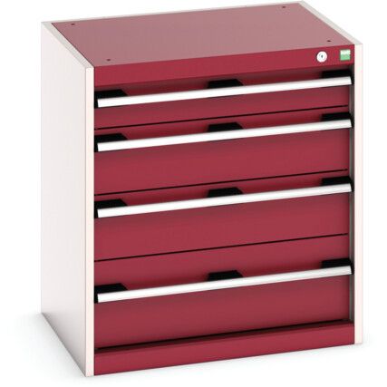 Cubio Drawer Cabinet, 4 Drawers, Light Grey/Red, 700 x 650 x 525mm