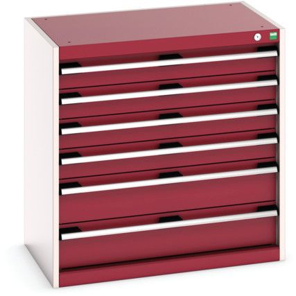 Cubio Drawer Cabinet, 6 Drawers, Light Grey/Red, 800 x 800 x 525mm