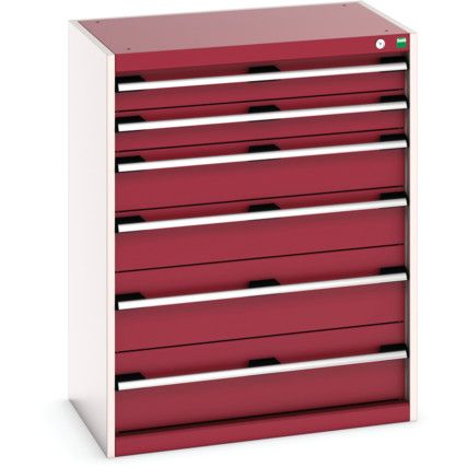 Cubio Drawer Cabinet, 6 Drawers, Light Grey/Red, 1000 x 800 x 525mm