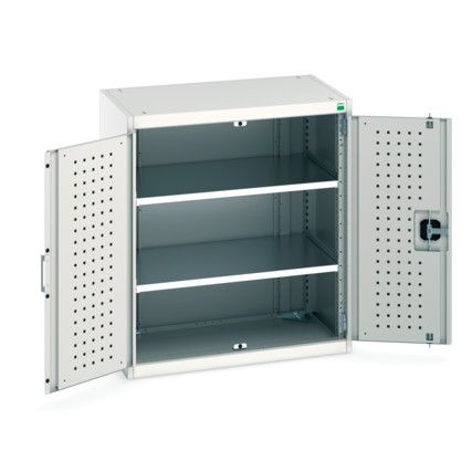 Cubio Storage Cabinet, 2 Perfo Doors, Light Grey, 900 x 800 x 525mm
