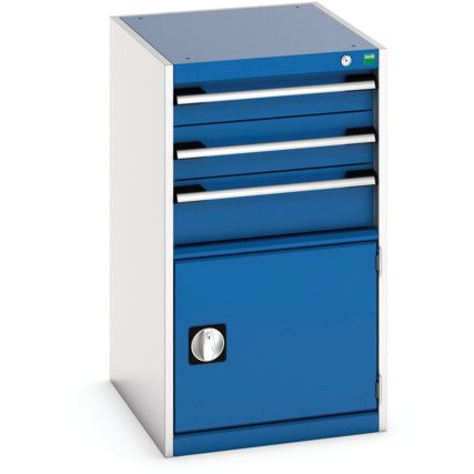Cubio Drawer Cabinet, 3 Drawers, Blue/Light Grey, 900 x 525 x 650mm