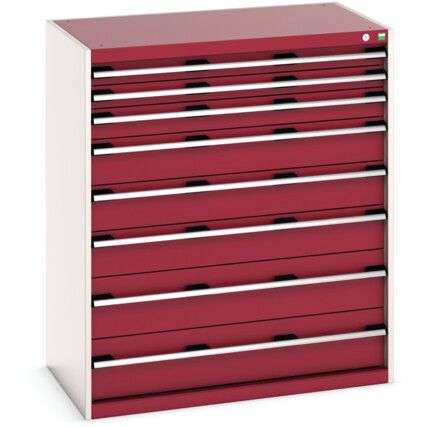 Cubio Drawer Cabinet, 8 Drawers, Light Grey/Red, 1200 x 1050 x 650mm