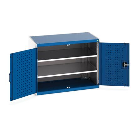 Cubio Storage Cabinet, 2 Perfo Doors, Blue, 800 x 1050 x 650mm