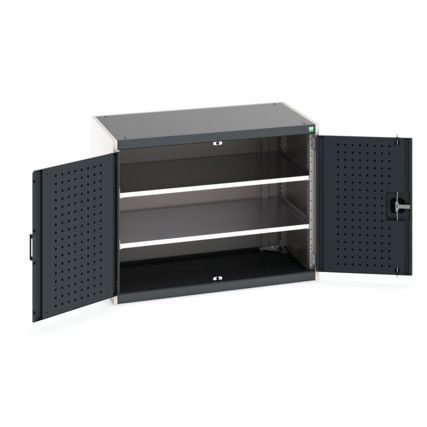 Cubio Storage Cabinet, 2 Perfo Doors, Anthracite Grey, 800 x 1050 x 650mm