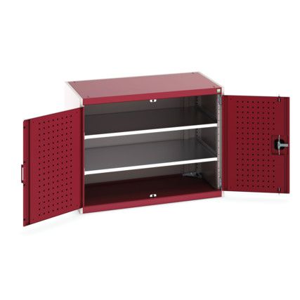 Cubio Storage Cabinet, 2 Perfo Doors, Red, 800 x 1050 x 650mm