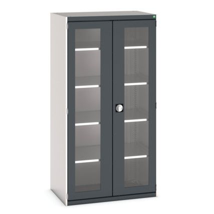 Cubio Storage Cabinet, 2 Clearview Doors, Anthracite Grey, 2000 x 1050 x 650mm