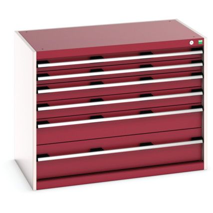 Cubio Drawer Cabinet, 6 Drawers, Light Grey/Red, 800 x 1050 x 650mm