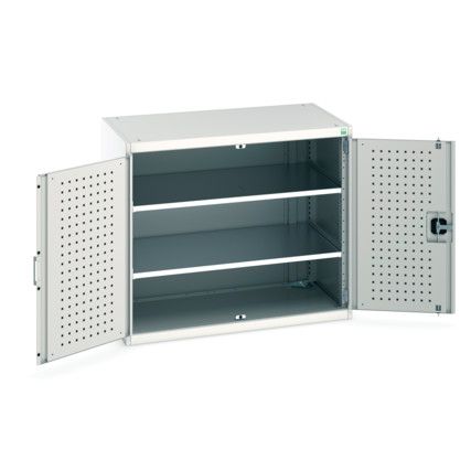Cubio Storage Cabinet, 2 Perfo Doors, Light Grey, 800 x 1050 x 650mm