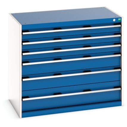 Cubio Drawer Cabinet, 6 Drawers, Blue/Light Grey, 900 x 1050 x 650mm