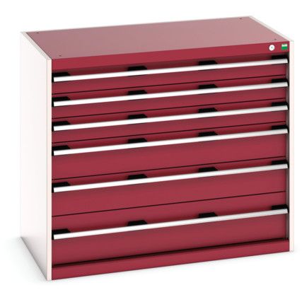 Cubio Drawer Cabinet, 6 Drawers, Light Grey/Red, 900 x 1050 x 650mm